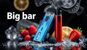 Big Bar 6000 disposable vape showcasing its features and popular flavors like Strawberry Ice and Blueberry Cherry