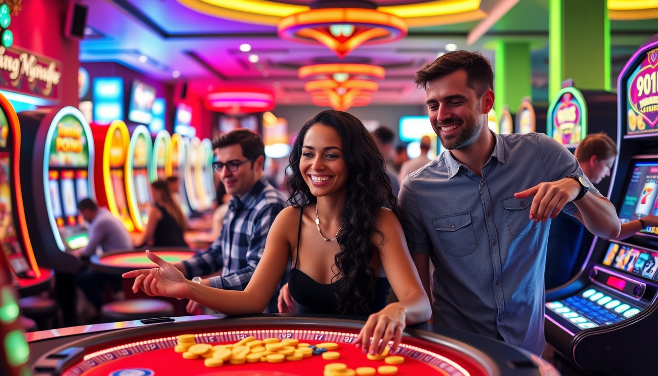 Image of a player enjoying games at a trygge norske casino featuring a vibrant gaming environment