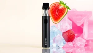 Image of the Big Bar 6000 disposable vape showcasing its variety of flavors, including watermelon and strawberry ice, and highlighting features like rechargeable battery and safety lock.